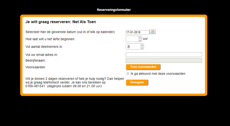 Voorbeeld van hoe een klant vanaf uw eigen website een reservering maakt